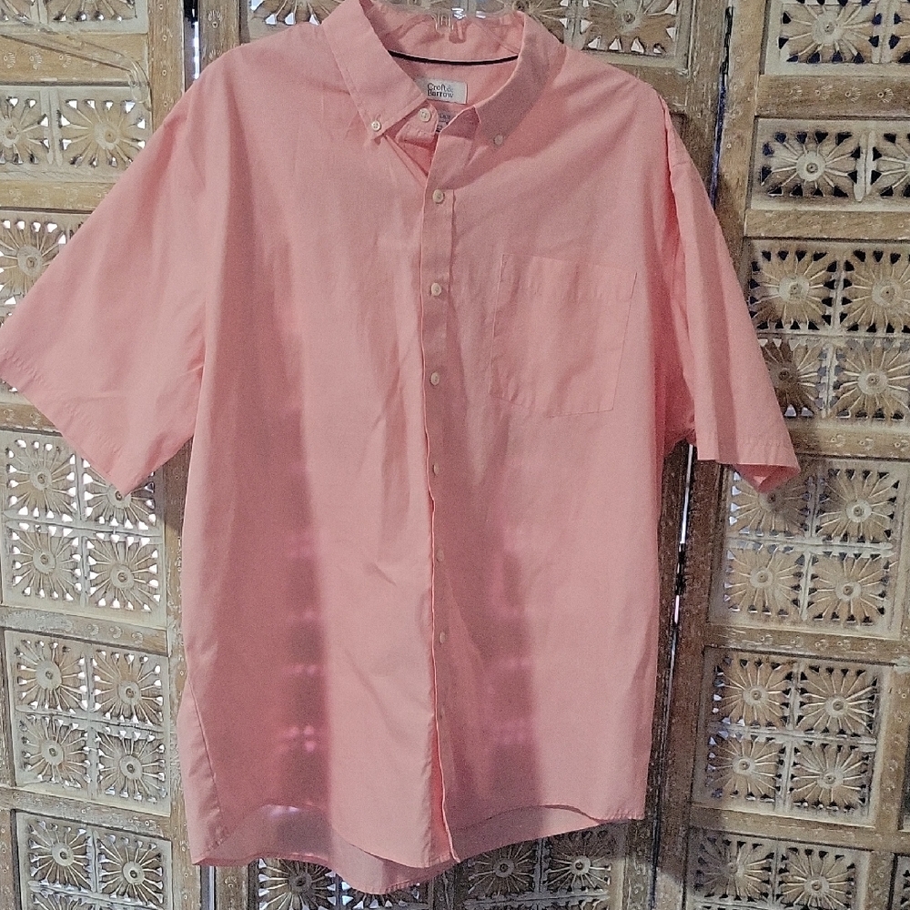 Men's Pink Short Sleeve Button-Down Shirt XXL
